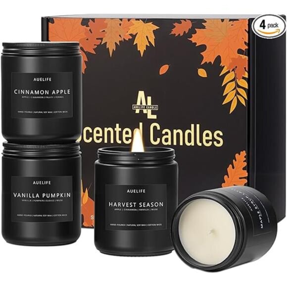 Fall Candles 4 Pack Soy Scented Candles Vanilla Pumpkin Cinnamon Apple Gift Set - Picture 8 of 8